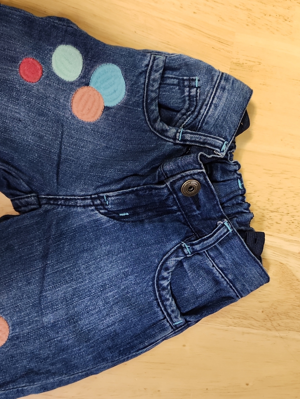 Crazy 8 Girls Dark Wash Denim Shorts Size 4 Polka Dot Appliqué Adjustable Waist - Picture 6 of 9